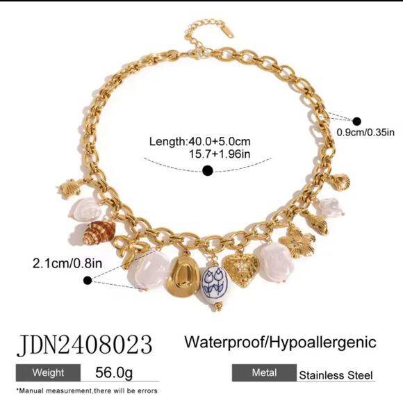 Stainless Steel Vintage Charm Necklace Gold Plated choker Multi-charm Shell S… - Picture 5 of 5